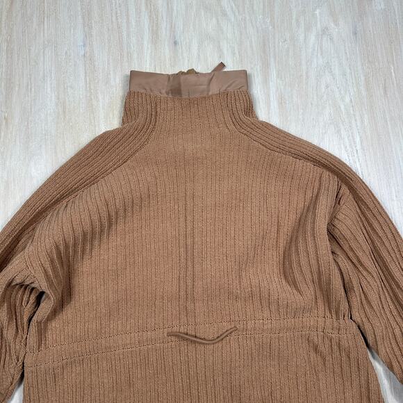 FLX Camel Brown Ribbed Knit Full Zip Sweater Jacket Drawstring Pockets Large - Picture 11 of 14